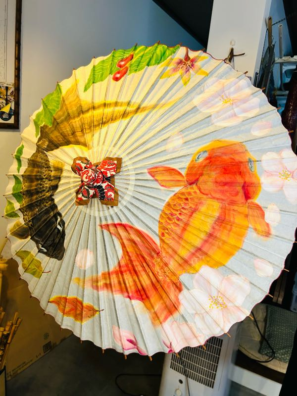 2段折り フリル 曲がり竹手元 | 芦屋ロサブラン 竹の絵柄 手作る傘